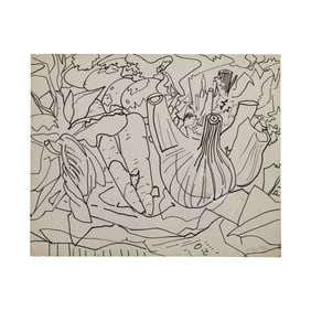 Robert Angeloch, Signed and Dated 1956, Ink Drawing on Paper, Garden Scene
