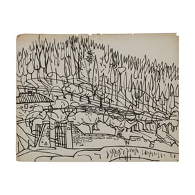 Robert Angeloch, Signed and Dated 1956, Ink Drawing on Paper, "Hillside Near Firenze"