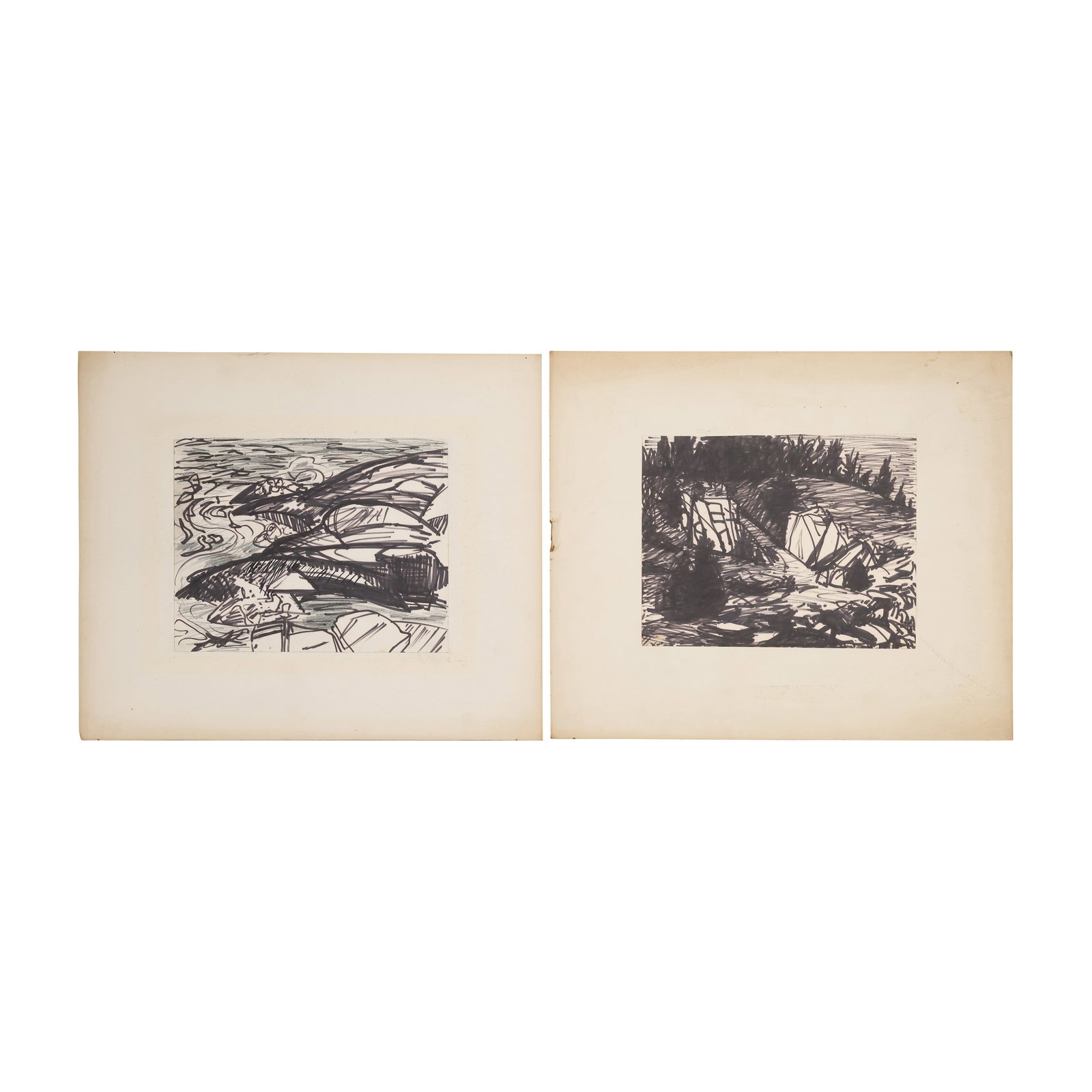 Robert Angeloch, 2 Unsigned Ink Drawings on Paper, Landscapes (1 of 14)