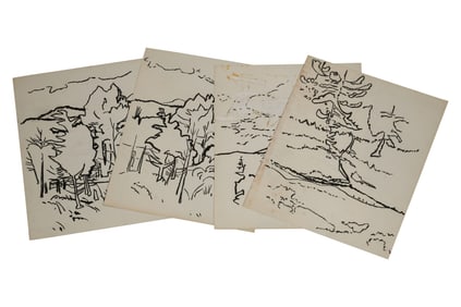 Robert Angeloch, 4 Ink Drawings on Paper, Landscapes, Signed "Yerry Hill"