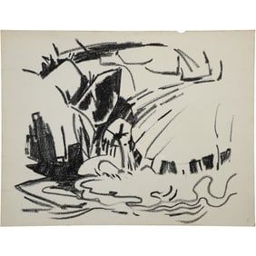 Robert Angeloch, Unsigned Ink Drawing on Paper, Stream Landscape