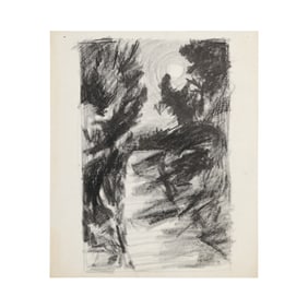 Robert Angeloch, Unsigned Crayon Drawing on Paper, Moon Light Woodland