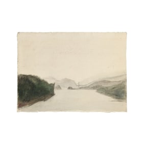 Robert Angeloch, Signed and Dated 1948, Watercolor Painting on Paper, Hudson River Landscape