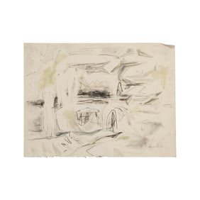 Robert Angeloch, Signed Mixed Media Ink & Watercolor Painting, Modernist Landscape