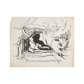 Robert Angeloch, Signed and Dated 1947 Ink Drawing on Paper, Modernism Landscape