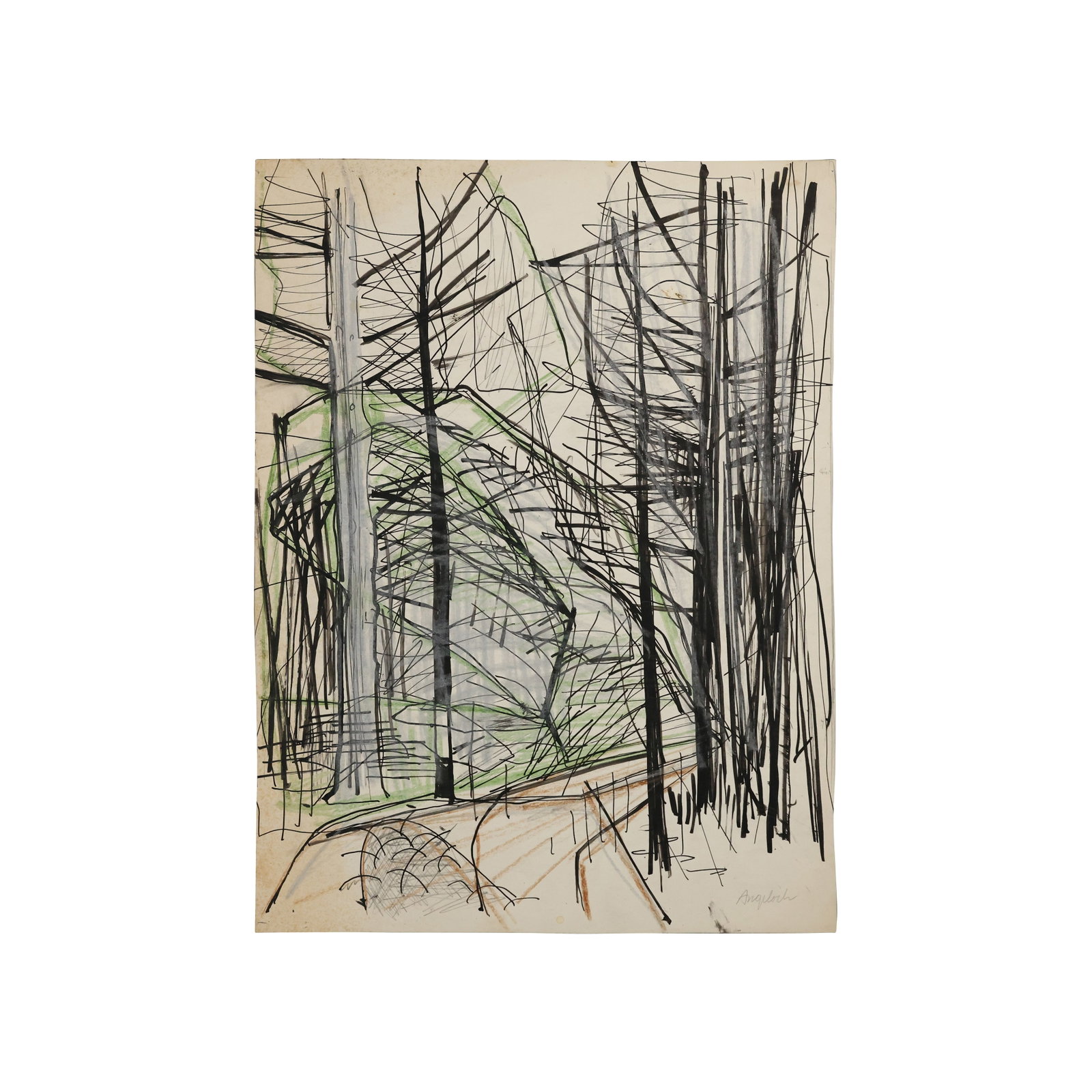Robert Angeloch, Unsigned Ink Drawing on Paper, Dense Woodland Trees: Robert Angeloch, Unsigned Ink Drawing on Paper, Dense Woodland Trees. size: 16.25h x 12w ; Robert Henry Angeloch (1922 - 2011) was active/lived in New York. Robert Angeloch is known for Etcher and blo