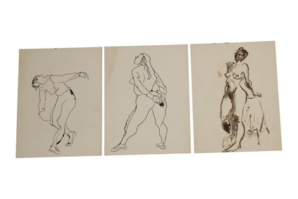 Robert Angeloch, 4 Unsigned Ink Drawings on Paper, Nude Studies in Various Positions