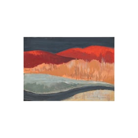Robert Angeloch, Unsigned Watercolor Painting on Paper, Sunset Mountains Landscape