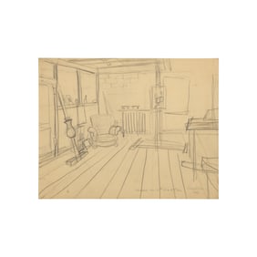 Robert Angeloch, Signed and Dated 1948, Pencil Drawing "Studio at 14th St. and 3rd Ave" NYC