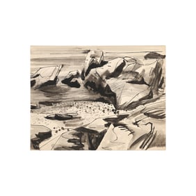Robert Angeloch, Unsigned Watercolor Painting on Paper, Rocky Coastal Seascape