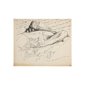 Robert Angeloch, Unsigned Ink Drawing on Paper, Coastal Seascape