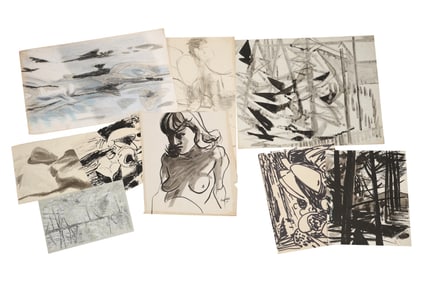 Robert Angeloch, Signed and Dated 1947; 9 Assorted Ink Watercolors; Various Subjects