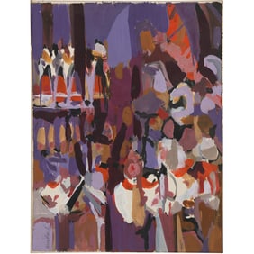 Robert Angeloch, Signed and Dated 1959, Gouache Painting on Paper "Ceremony"