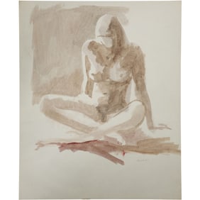 Robert Angeloch, Signed Watercolor Painting on Paper "Seated Nude Model".