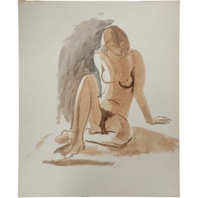 Robert Angeloch, Signed Watercolor Painting on Paper "Seated Nude Model".