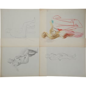 Robert Angeloch, 4 Assorted Nude Models in Pencil Drawings, Unsigned.