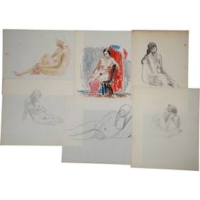 Robert Angeloch, 6 Assorted Nude Models in Pencil Drawings, Unsigned.