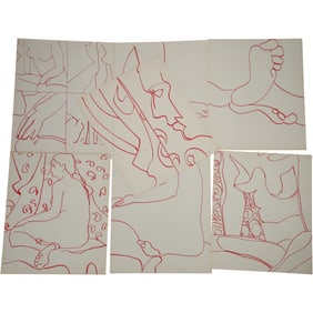 Robert Angeloch, 7 Assorted Line Drawings Modernism Abstracts , Figures, Unsigned
