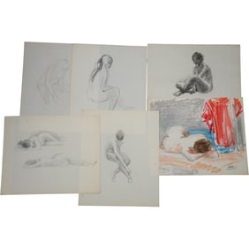 Robert Angeloch, 6 Assorted Nude Models in Pencil Drawings / Sketches, Unsigned