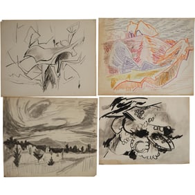 Robert Angeloch, 4 Unsigned Modernism Abstracts Landscapes Pencil Drawings / Sketches