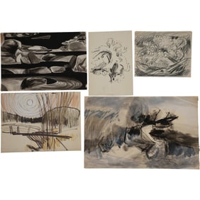Robert Angeloch, 5 Assorted Landscapes Watercolor, Pencil Drawings / Sketches Unsigned