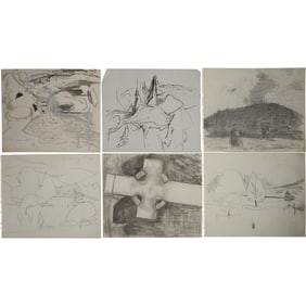 Robert Angeloch, 6 Assorted Landscapes Pencil Drawings / Sketches Unsigned