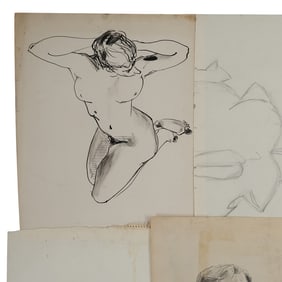 Robert Angeloch, 6 Assorted Pencil Drawings / Sketches Unsigned, Nudes, Figures, Landscape