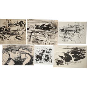Robert Angeloch, 6 Assorted Graphite, Pencil Drawings / Sketches Unsigned, Landscapes