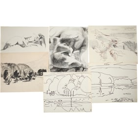 Robert Angeloch, 6 Assorted Graphite, Pencil Drawings / Sketches Unsigned, Landscapes, Nude