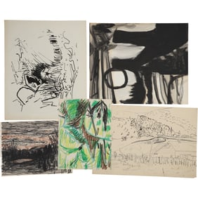 Robert Angeloch, 5 Assorted Ink, Crayon Drawings / Sketches Unsigned, Landscapes