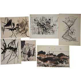 Robert Angeloch, 6 Assorted Ink Drawings, Mixed Media, on Paper, Unsigned, Landscapes