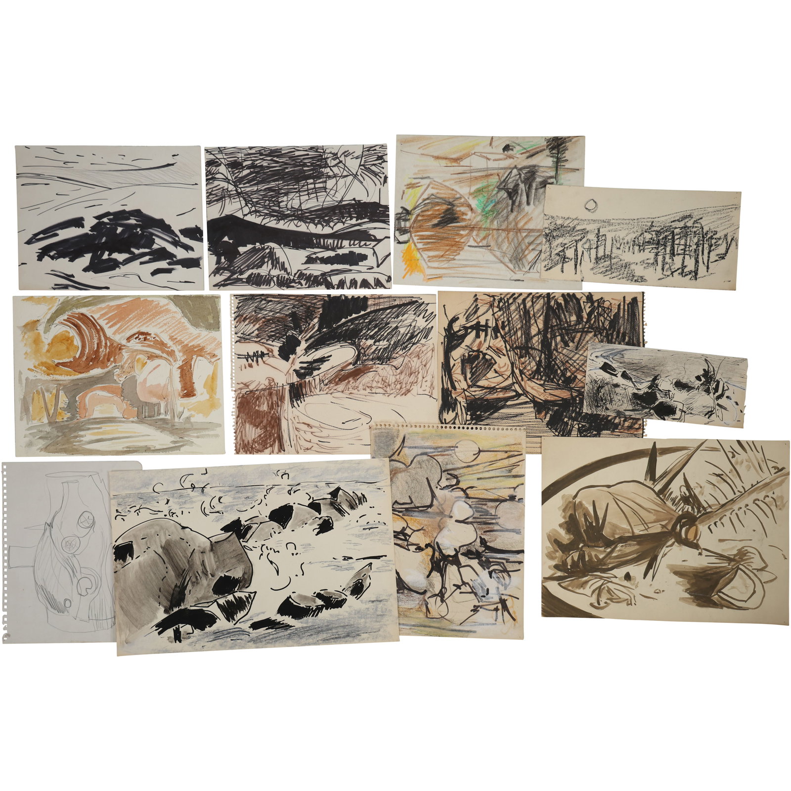 Robert Angeloch, 12 Assorted Ink Drawings, Mixed Media, on Paper, Unsigned, Landscapes (1 of 10)