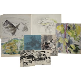 Robert Angeloch, 8 Assorted Ink Drawings, Watercolor, Mixed Media, on Paper, Unsigned, Landscapes