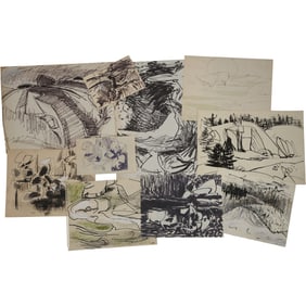 Robert Angeloch, 10 Assorted Ink Drawings, Mixed Media on Paper Unsigned, Landscapes
