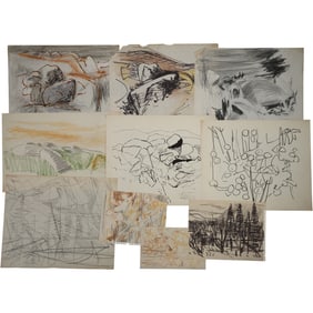 Robert Angeloch, 10 Assorted Ink Drawings, Mixed Media on Paper Unsigned, Landscapes