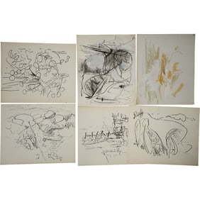 Robert Angeloch, 6 Assorted Ink Drawings, Mixed Media on Paper Unsigned, Landscapes