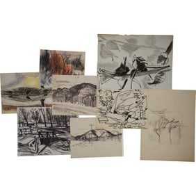 Robert Angeloch, 8 Assorted Ink Drawings, Mixed Media on Paper Unsigned, Landscapes