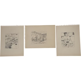 Robert Angeloch, 3 Assorted Unsigned, Pencil Drawings on Paper, Landscapes