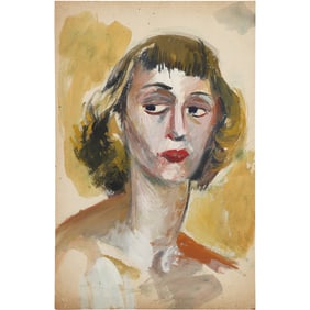Robert Angeloch, Unsigned, Watercolor Painting on Paper, Portrait Young Woman