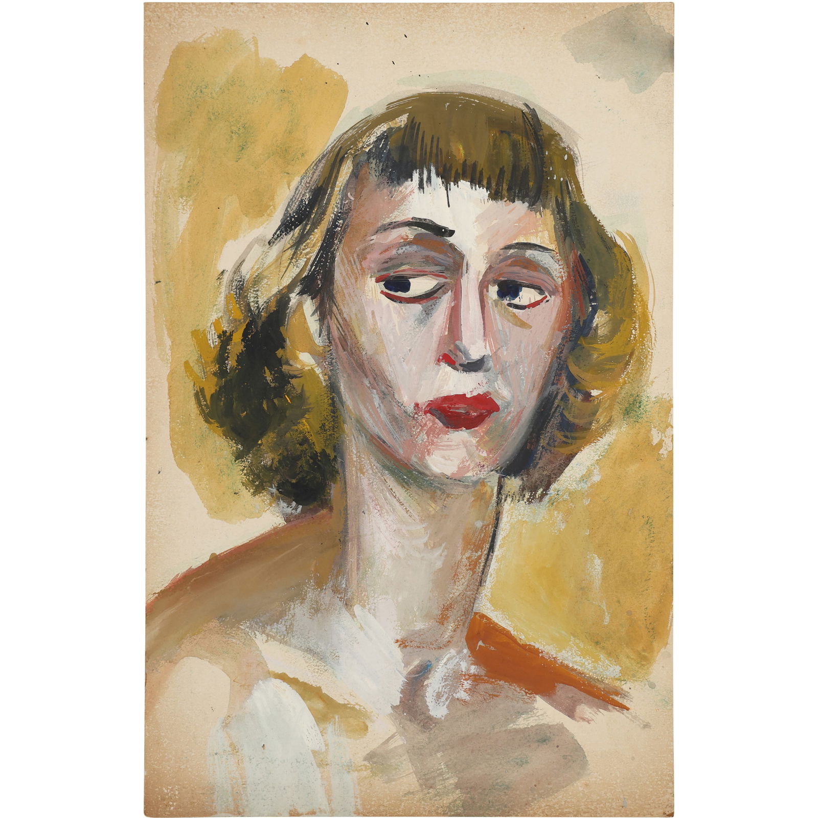Robert Angeloch, Unsigned, Watercolor Painting on Paper, Portrait Young Woman (1 of 10)