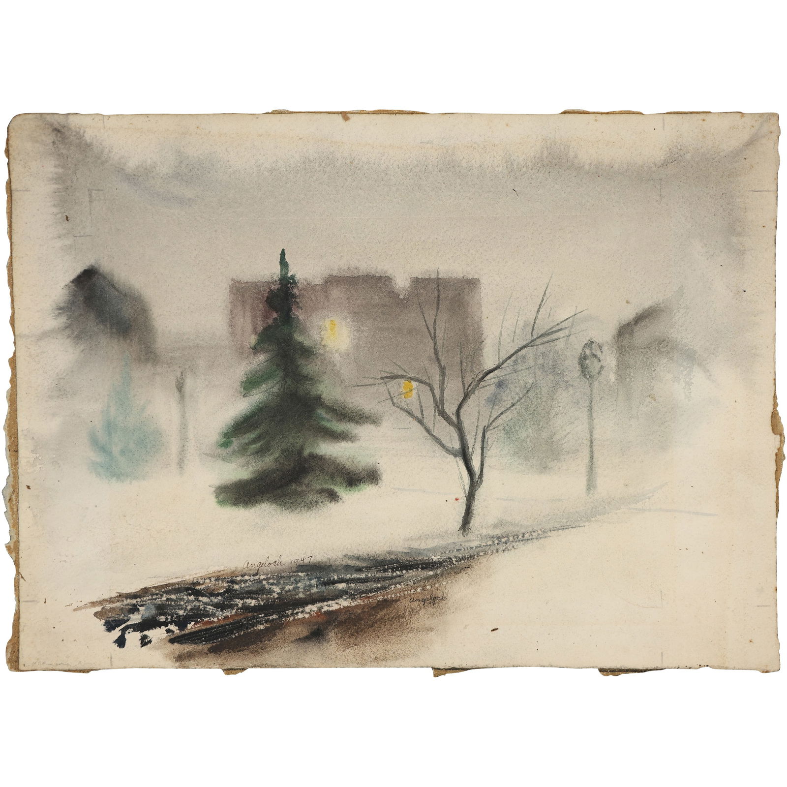Robert Angeloch, Unsigned, Watercolor Painting on Paper, Snowy Winter Landscape (1 of 10)