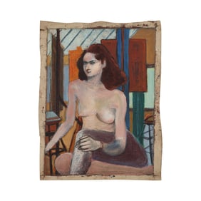 Robert Angeloch, Unsigned, Oil on Canvas Painting , Seated Nude Model, Unstretched