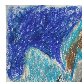 Robert Angeloch, Unsigned, Crayon Drawing on Paper, Blue Landscape