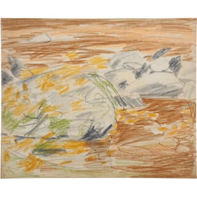 Robert Angeloch, Unsigned, Crayon Drawing on Paper, Sunset Coastal Landscape