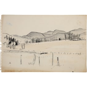 Robert Angeloch, Unsigned, Ink Drawing on Paper, Hudson Vally Landscape