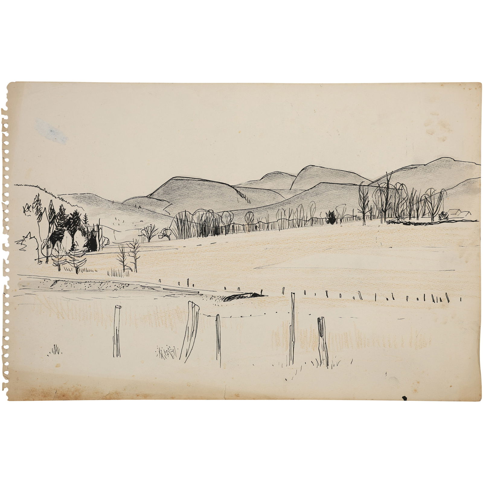 Robert Angeloch, Unsigned, Ink Drawing on Paper, Hudson Vally Landscape (1 of 10)
