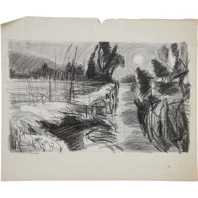 Robert Angeloch, Unsigned, Graphite Drawing on Paper, Landscape Swamp / Marsh
