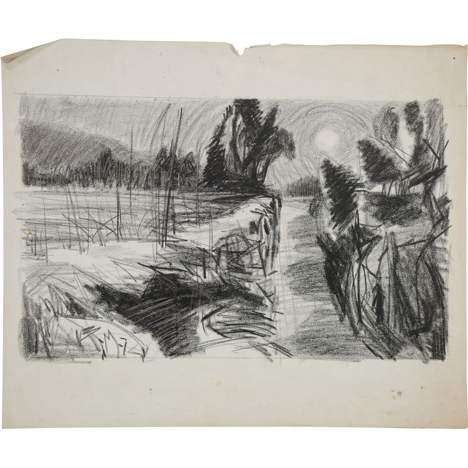 Robert Angeloch, Unsigned, Graphite Drawing on Paper, Landscape Swamp / Marsh (1 of 10)