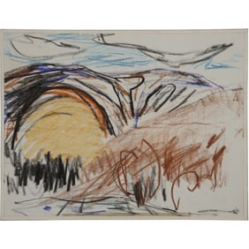 Robert Angeloch, Unsigned, Crayon Drawing on Paper, Abstract Landscape Multi Colors