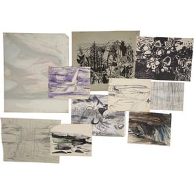 Robert Angeloch, 10 Assorted Unsigned, Ink Drawings on Paper, Mixed Media, Landscapes
